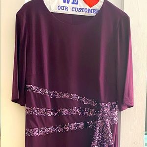 Worn once. Mother of the bride/groom floor length dress. Purple with sequins